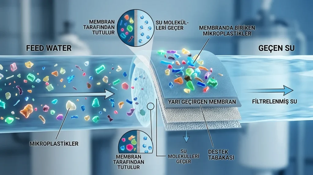 Nanoplastik boyutundaki parçacıklar dahil olmak üzere en kapsamlı arıtmayı isteyenler için reverse osmosis, günümüzün en ileri membran teknolojilerinden biridir.