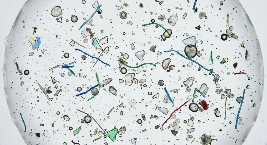 sudaki mikro plastik mikroskopla görünüm